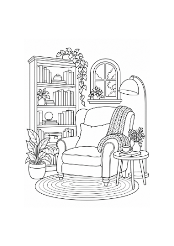 Small presentation of A chair and a book, an actual outline illustration