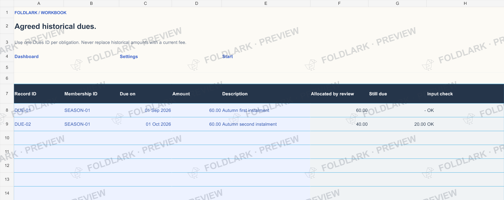 Dues: actual marked preview