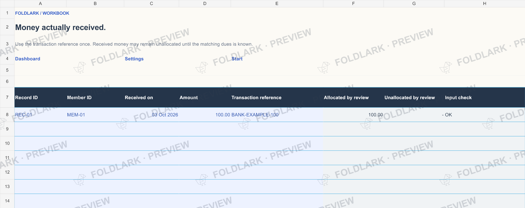 Receipts: actual marked preview