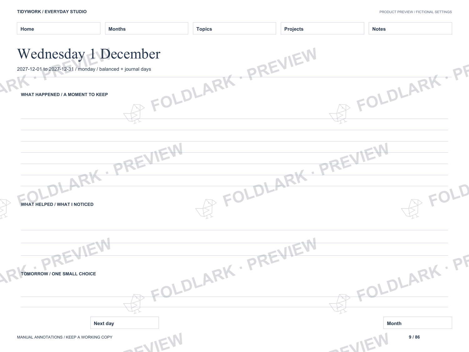 Actual generated daily journal: what happened, what helped and one small next choice.