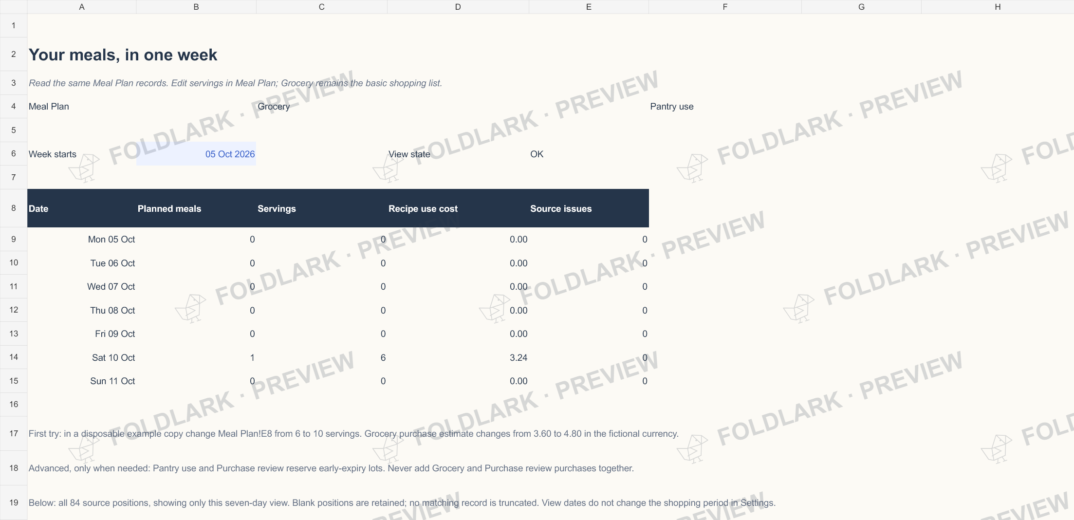 Week view: actual marked preview