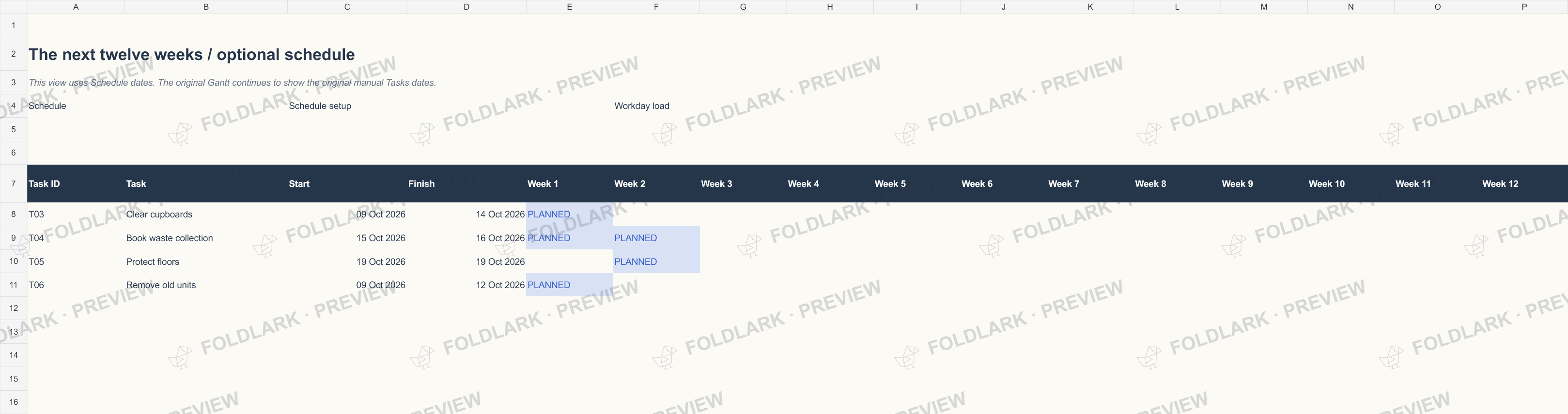 Plan Gantt: actual marked preview