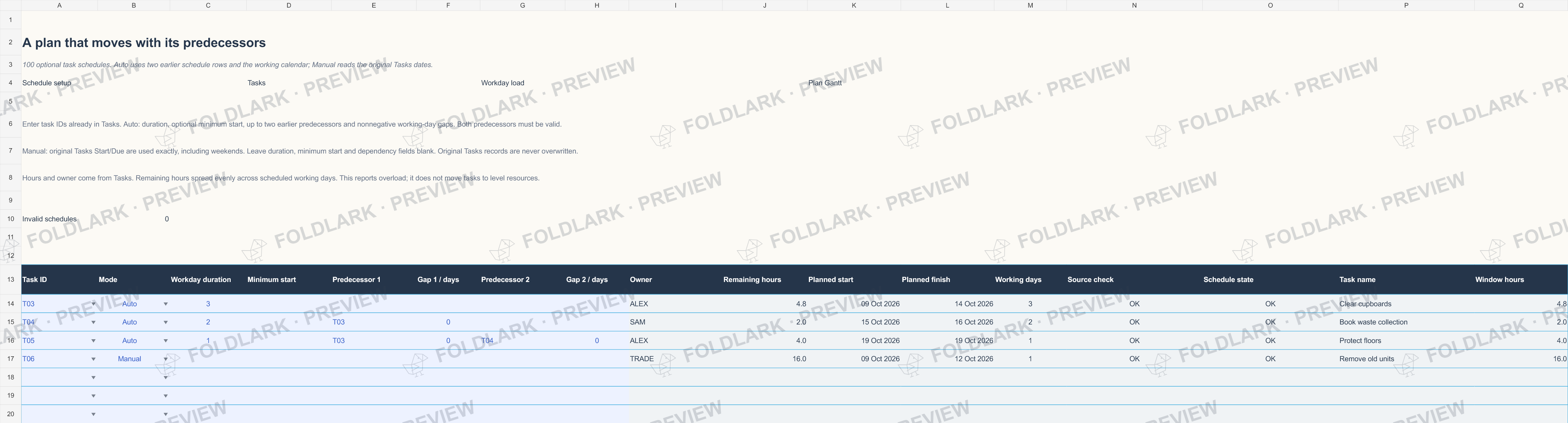 Schedule: actual marked preview