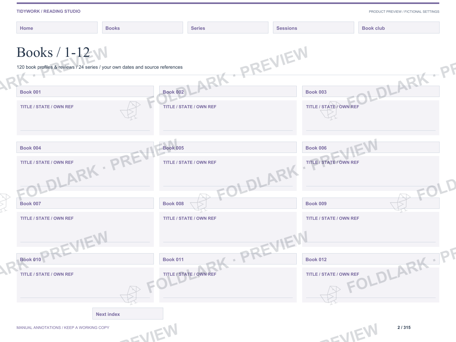 Books / a paginated index: actual marked preview