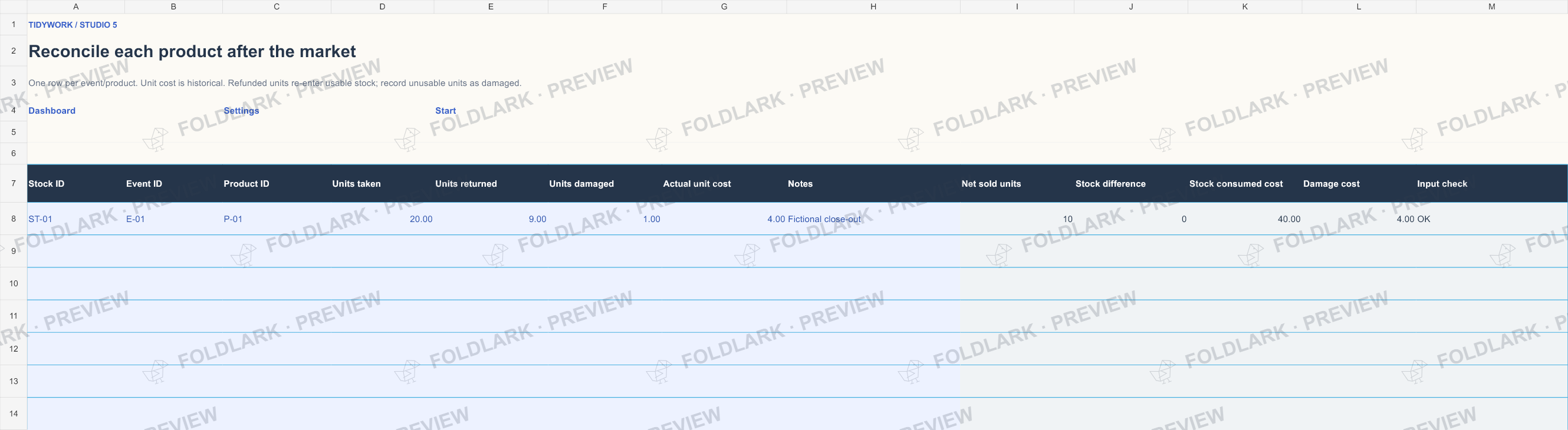 Stock: actual marked preview
