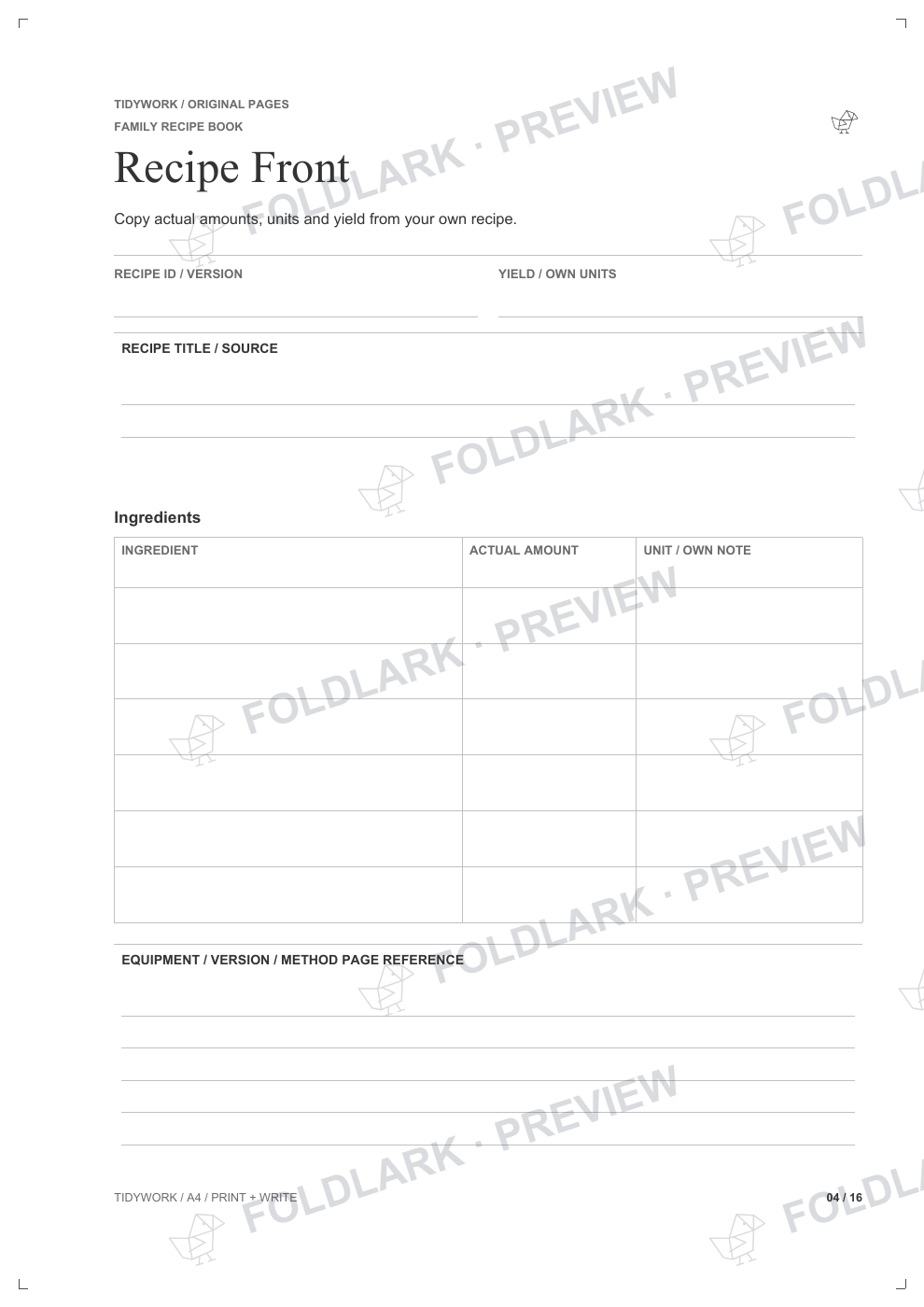 Actual generated A4 page, source template 4, monochrome with binding space on the left.
