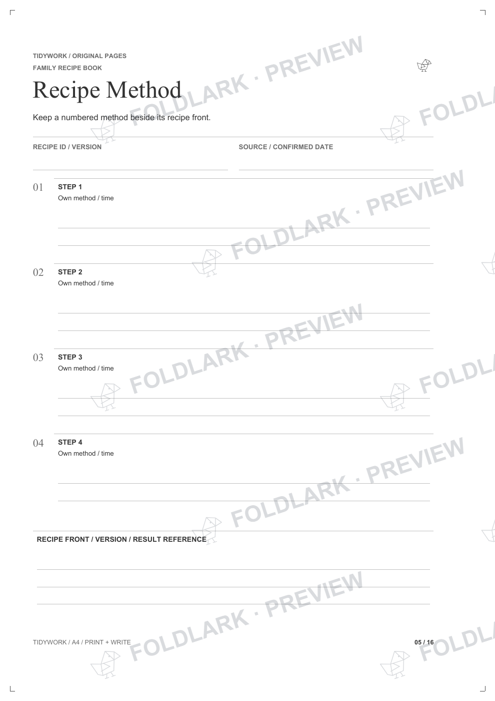 Actual generated A4 page, source template 5, mirrored binding space on the right.