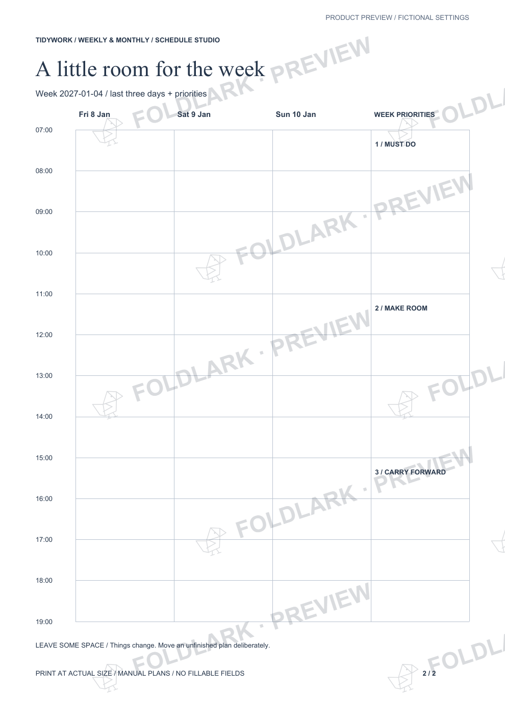 Actual second sheet of the same week, with a separate priority column.