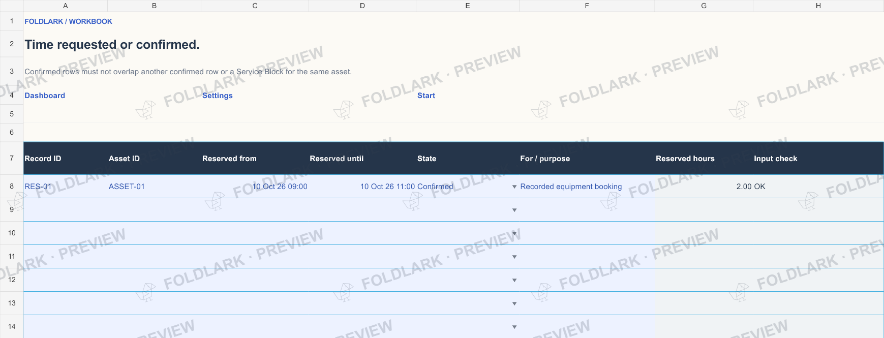 Reservations: actual marked preview
