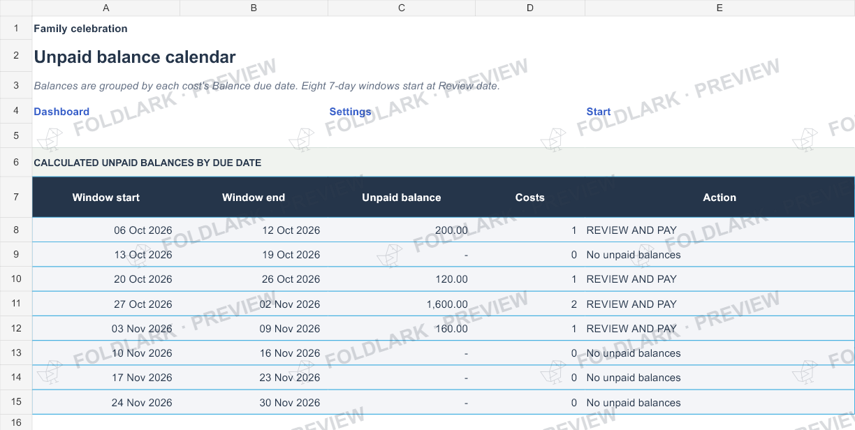 Payment calendar: actual marked preview