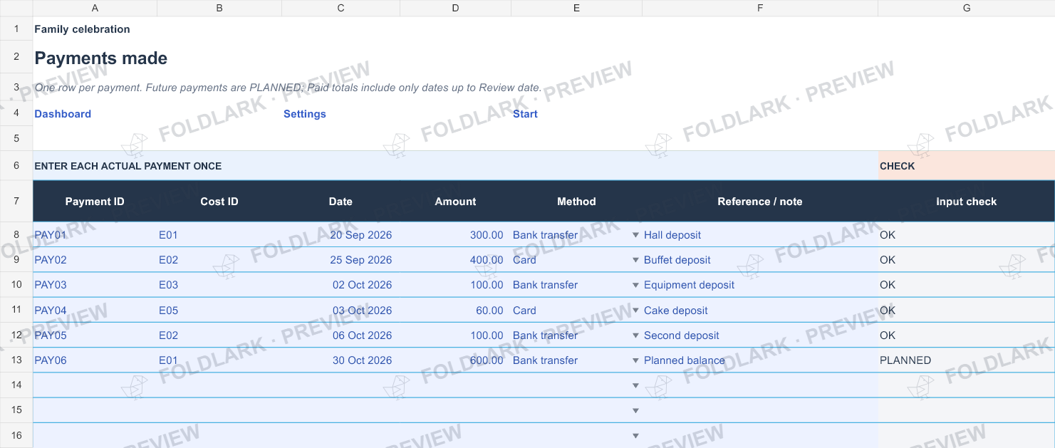 Payments: actual marked preview