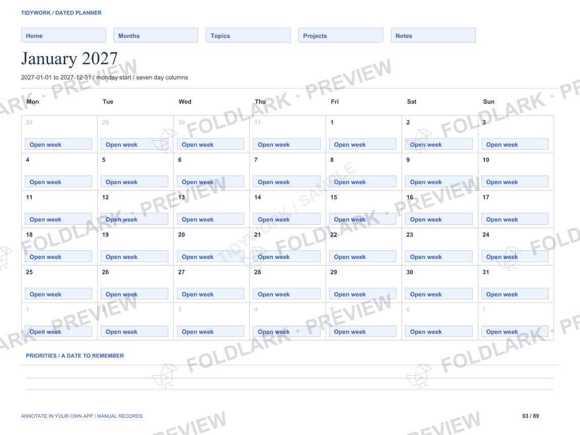 Dated month / January 2027: actual marked preview