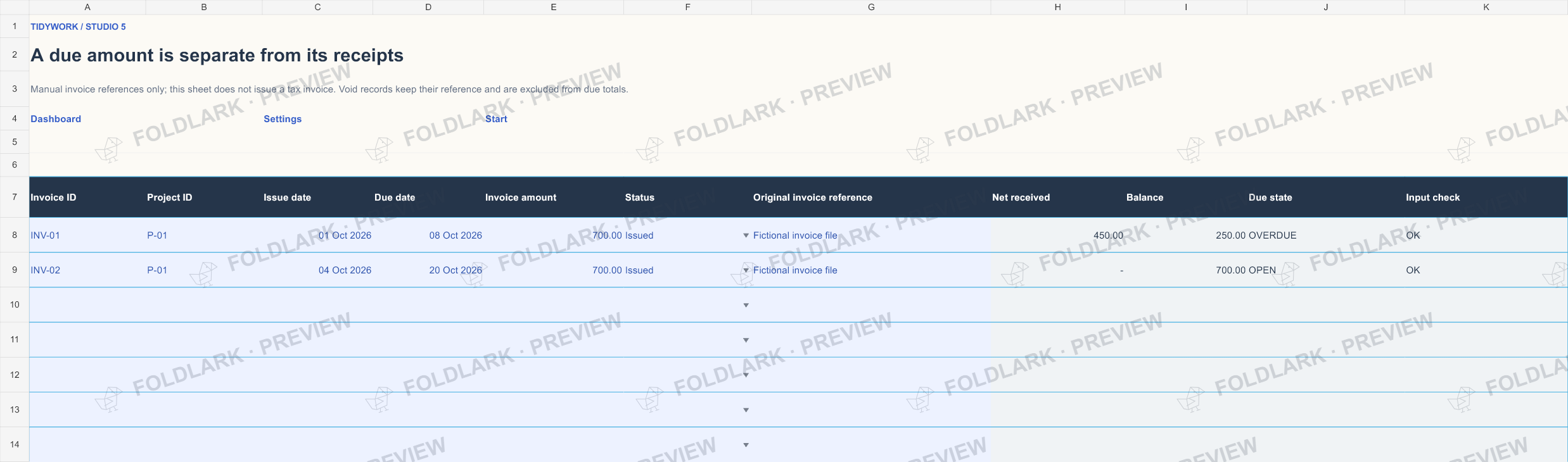 Invoices: actual marked preview