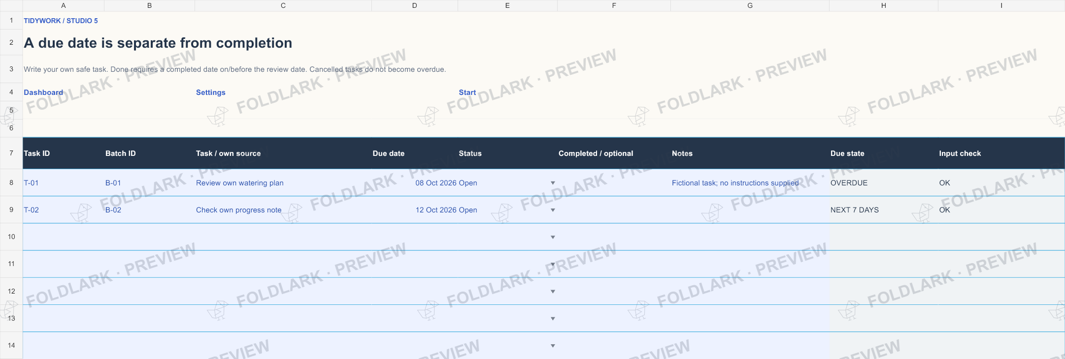 Tasks: actual marked preview