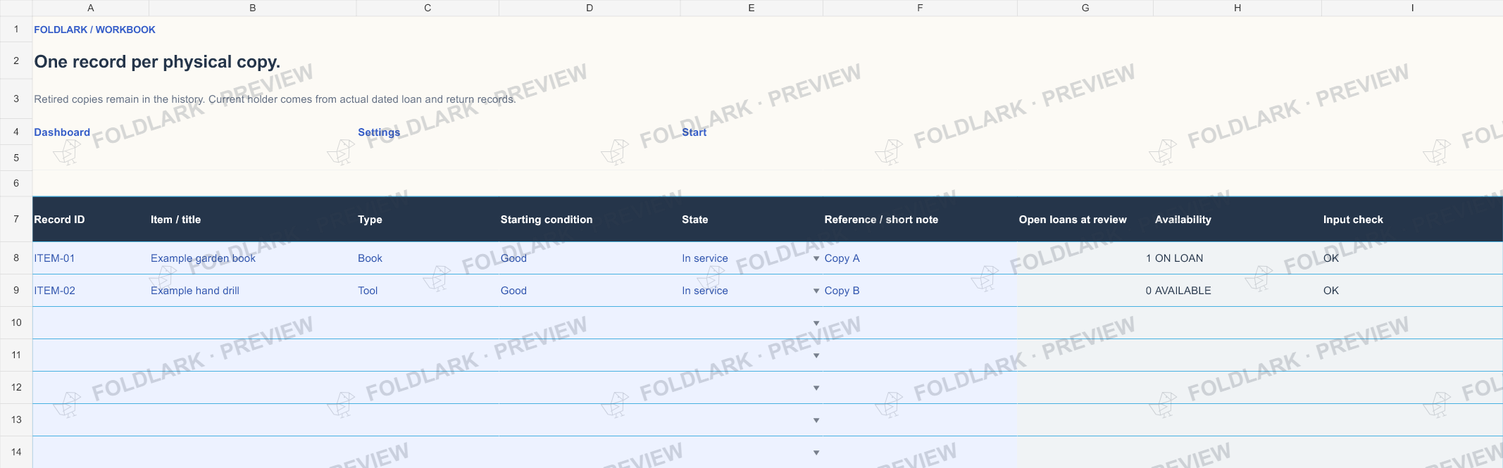 Items: actual marked preview