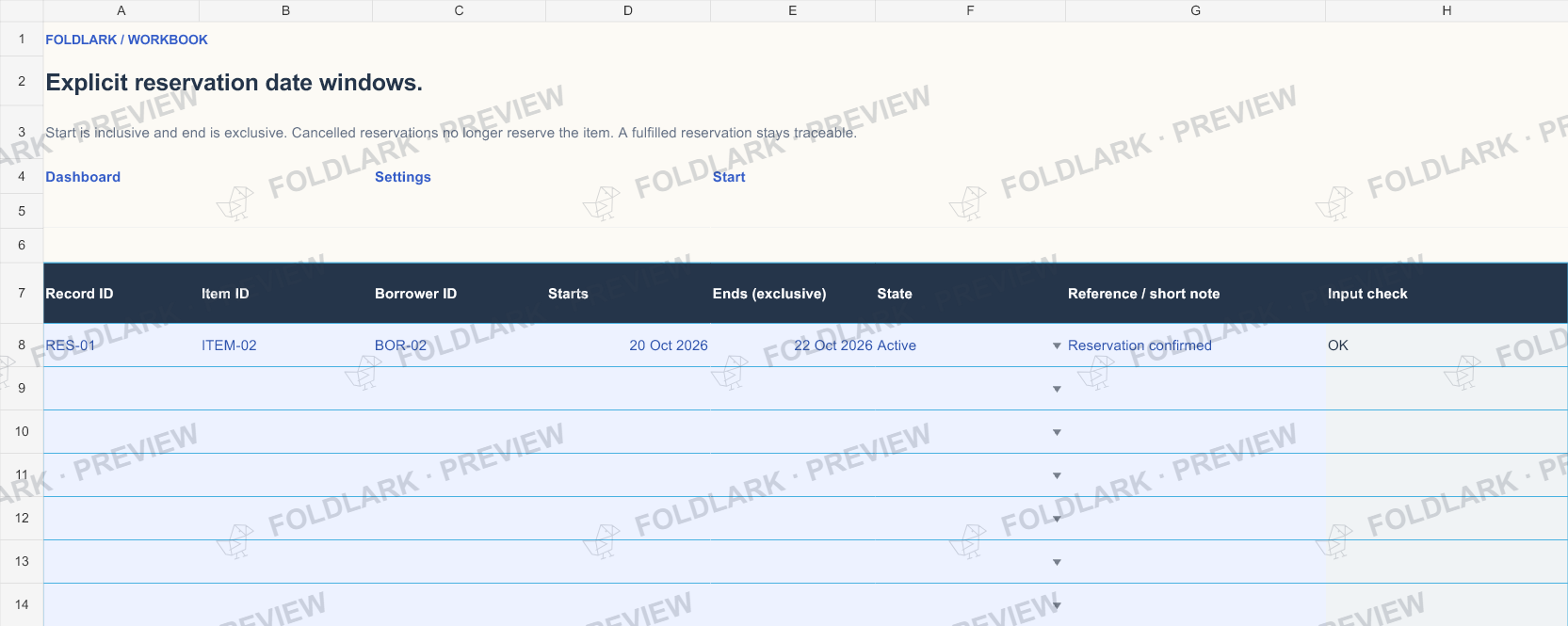 Reservations: actual marked preview