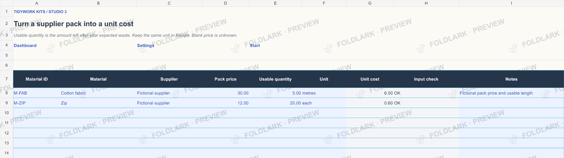 Materials: actual marked preview