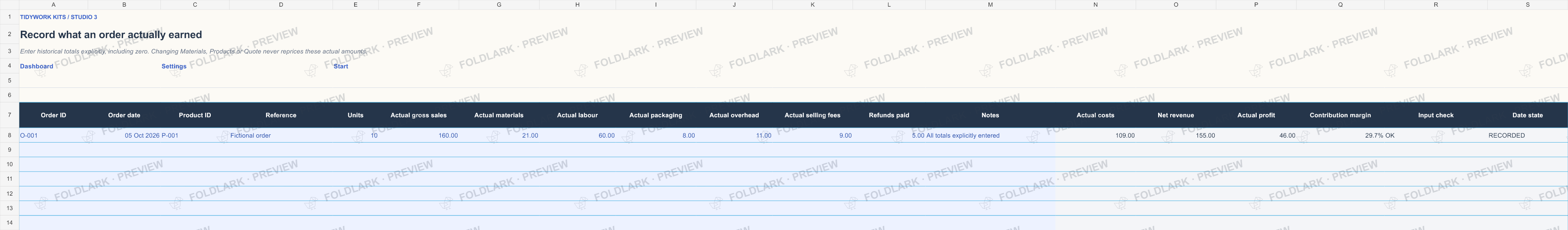 Orders: actual marked preview