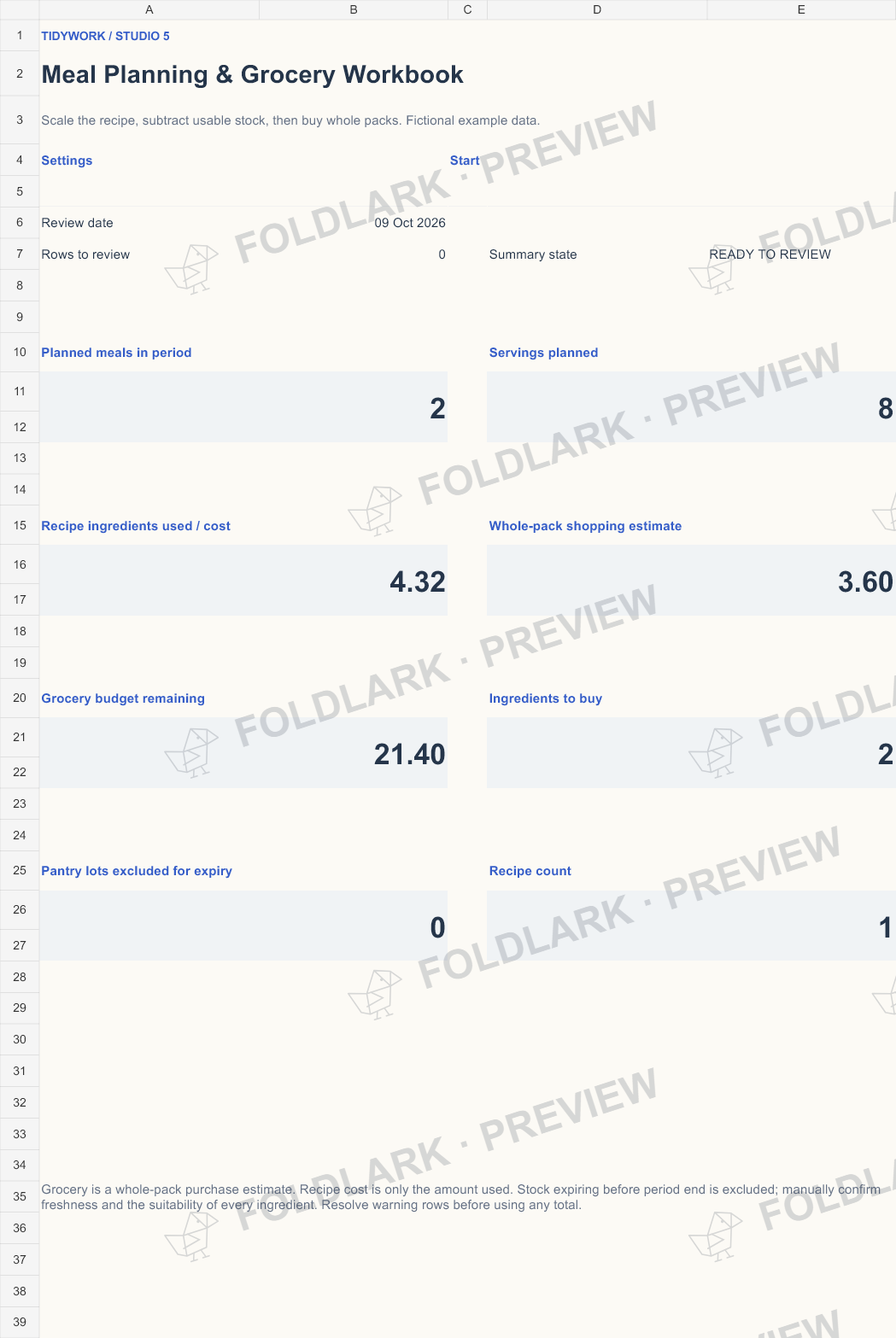 Meal Planning & Grocery Workbook: actual marked preview