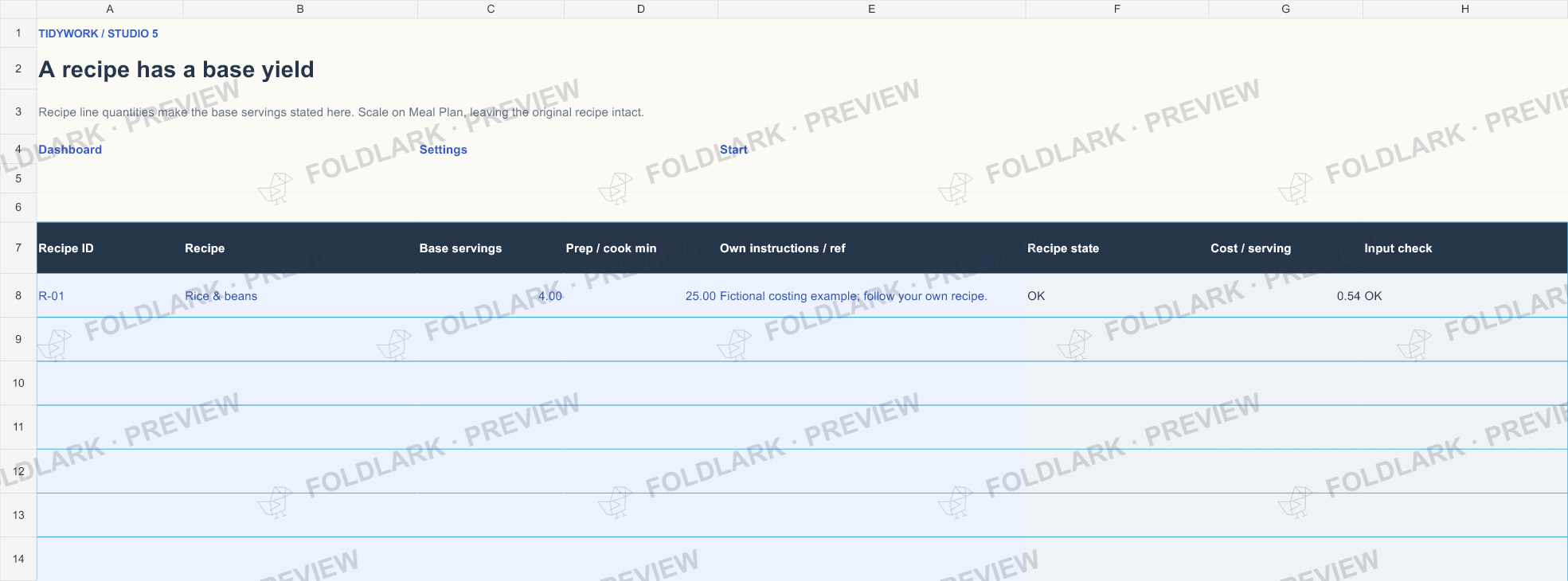 Recipes: actual marked preview