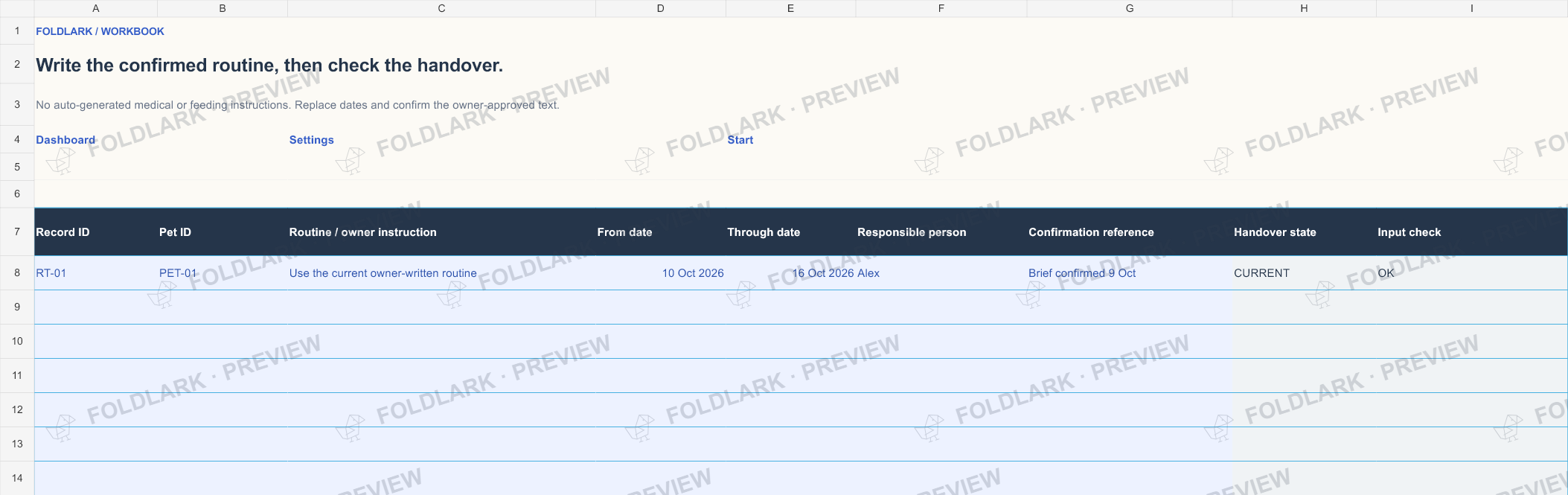 Routine handover: actual marked preview