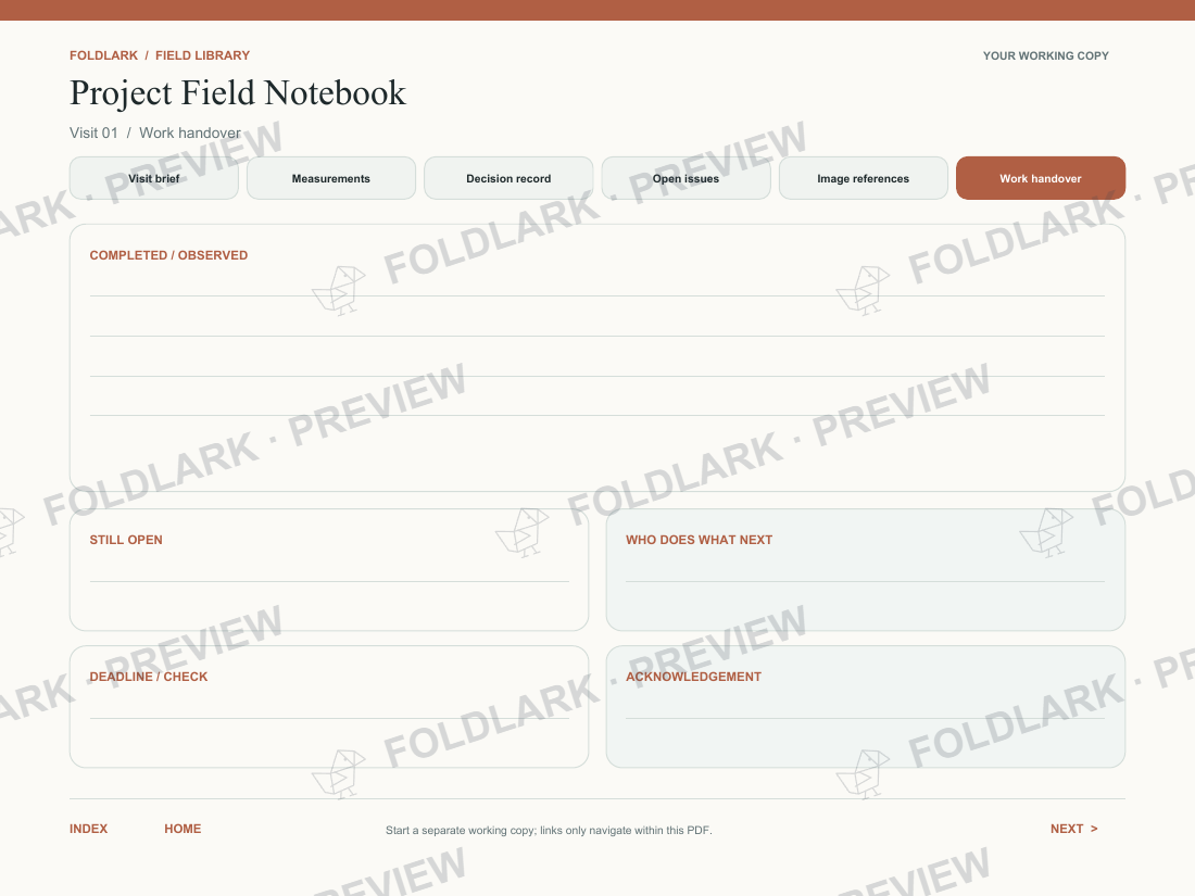 Work handover: actual marked preview