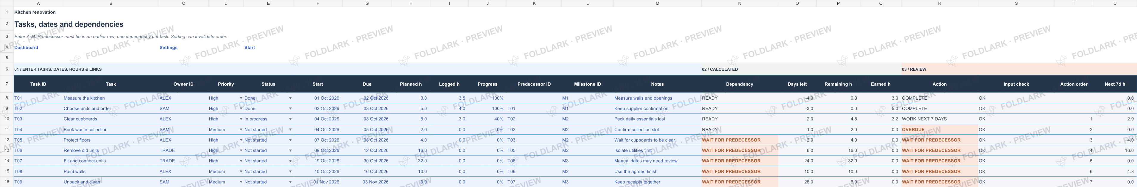 Tasks: actual marked preview