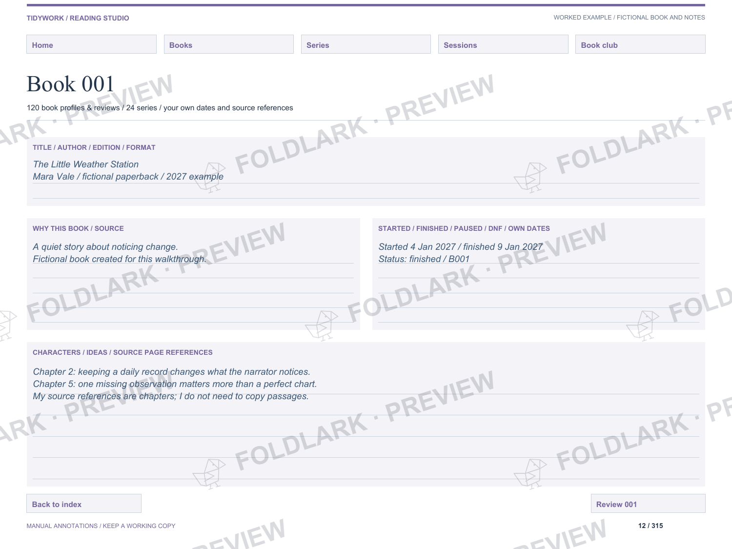 Follow one fictional book: actual marked preview