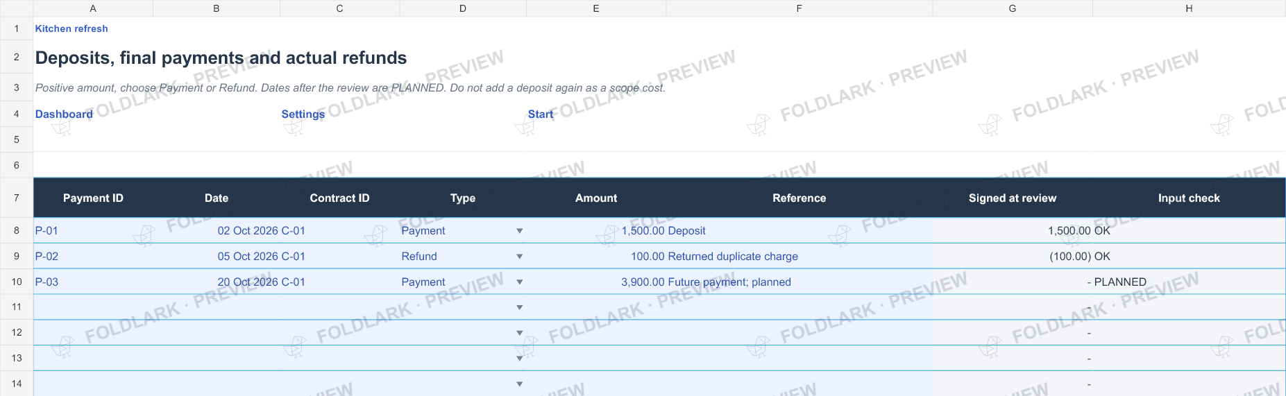 Payments: actual marked preview