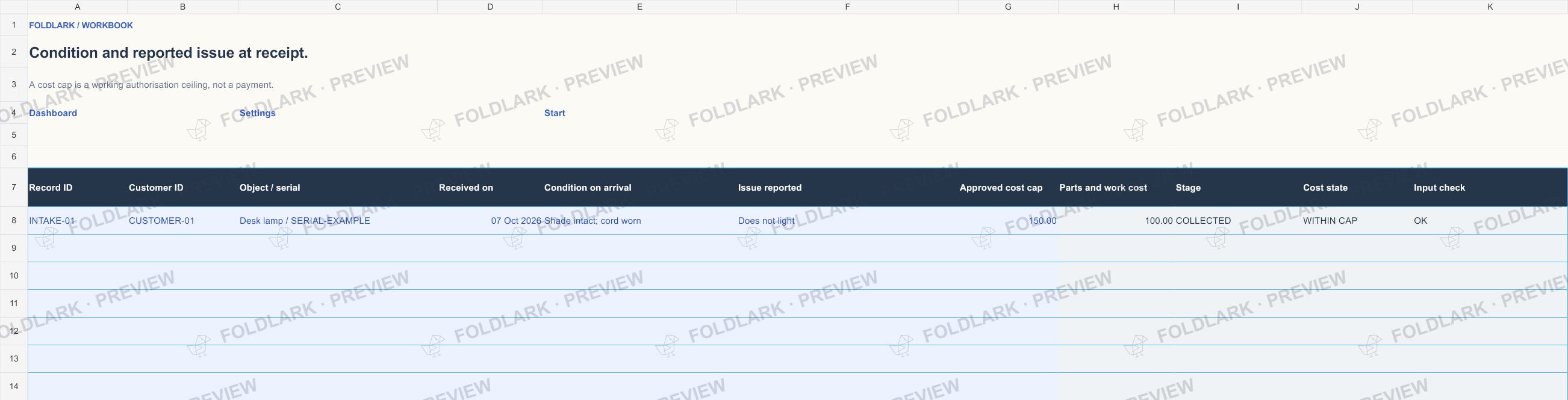 Intake: actual marked preview