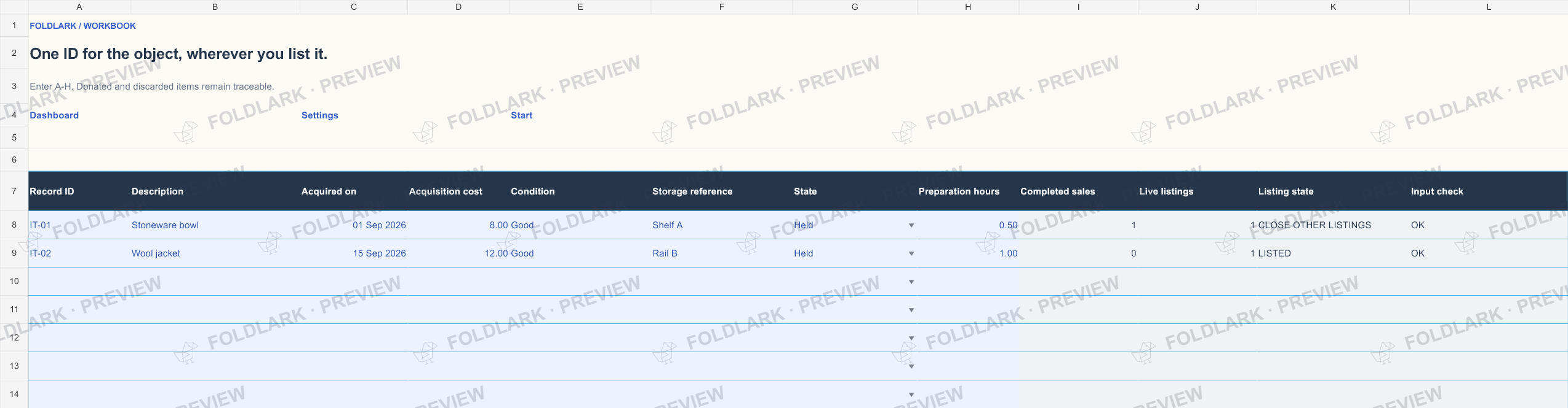 Items: actual marked preview