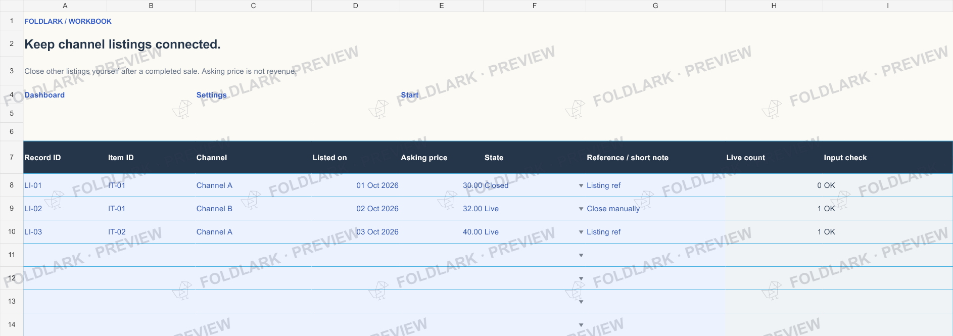 Listings: actual marked preview