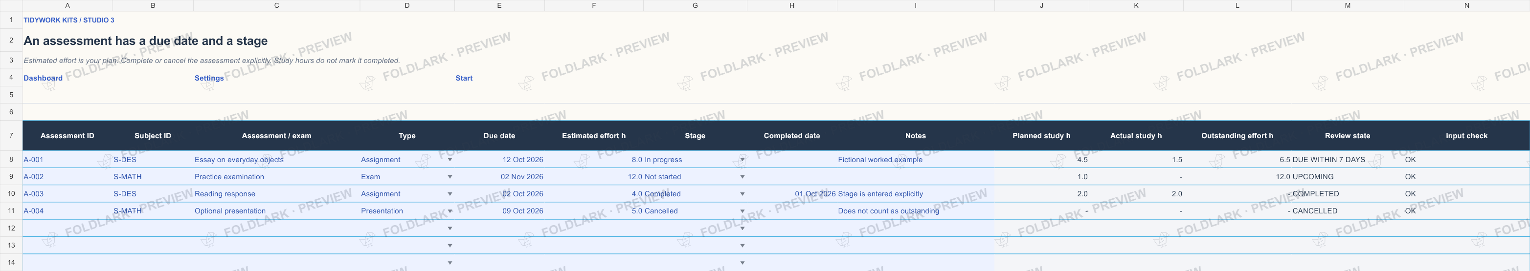 Assessments: actual marked preview