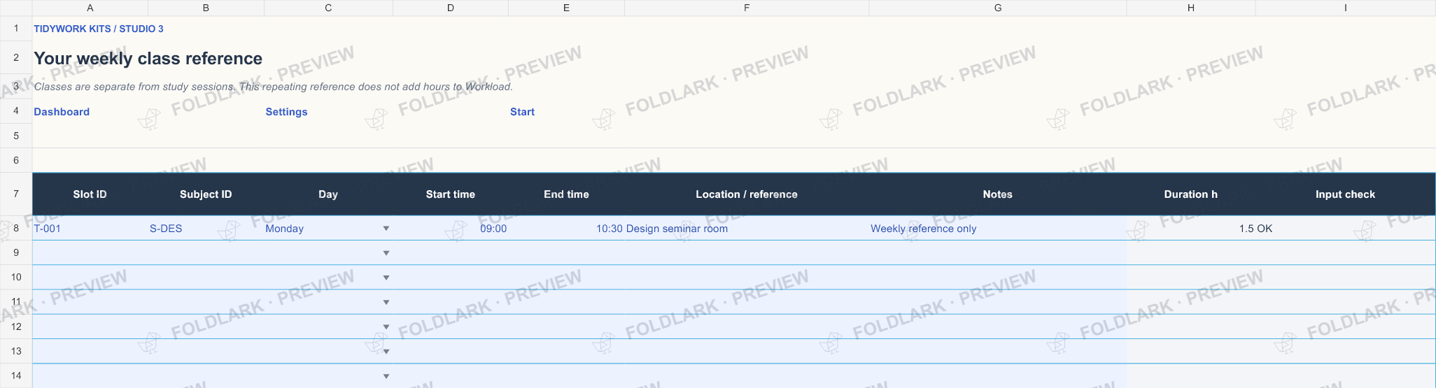 Timetable: actual marked preview