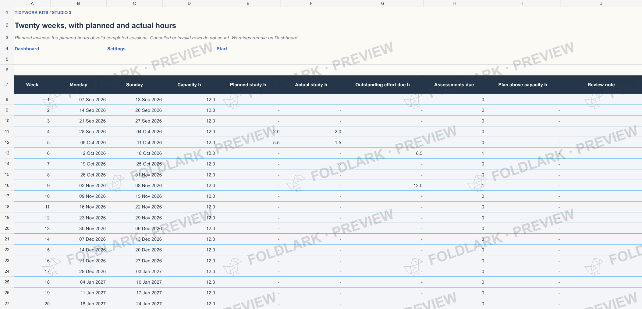 Workload: actual marked preview