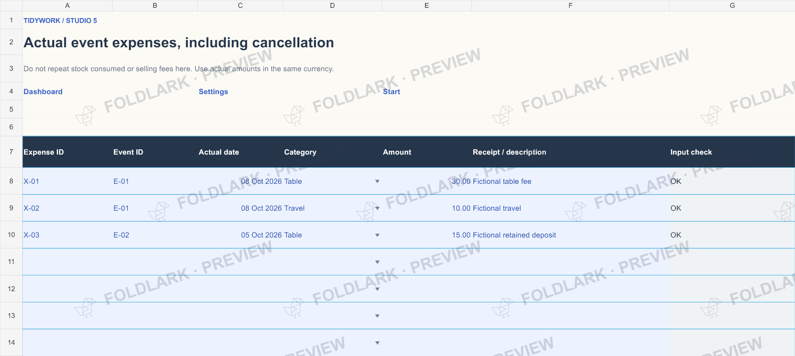 Expenses: actual marked preview