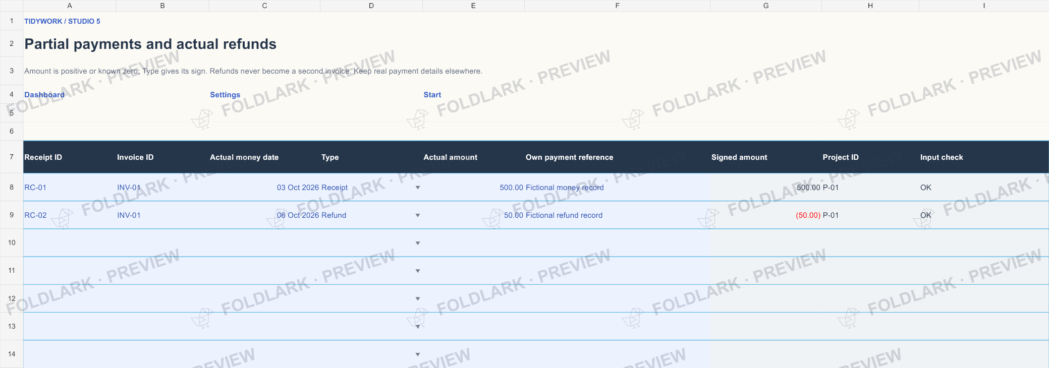 Receipts: actual marked preview