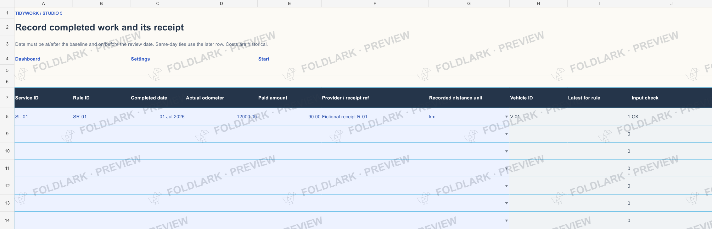 Service Log: actual marked preview