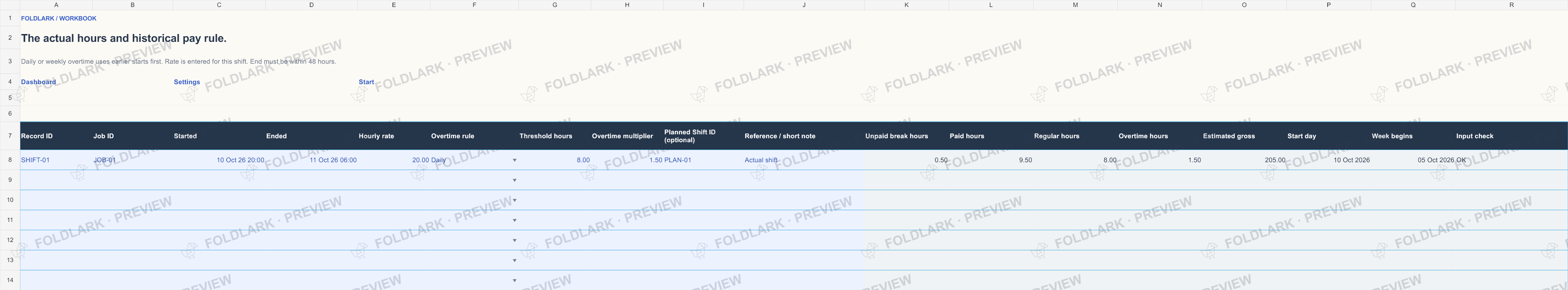 Actual Shifts: actual marked preview