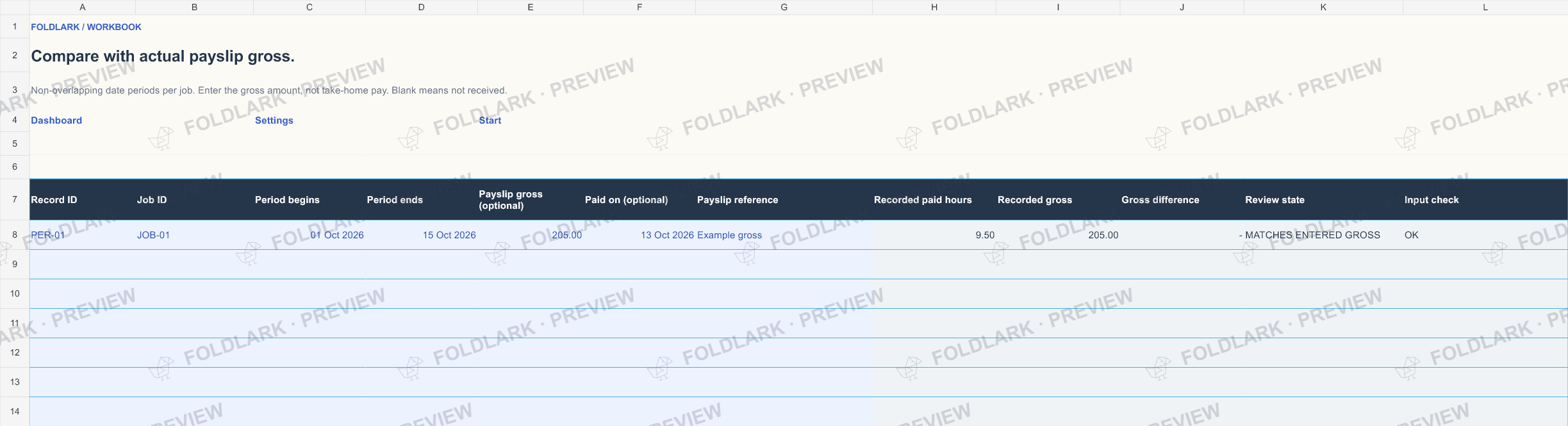 Pay Periods: actual marked preview