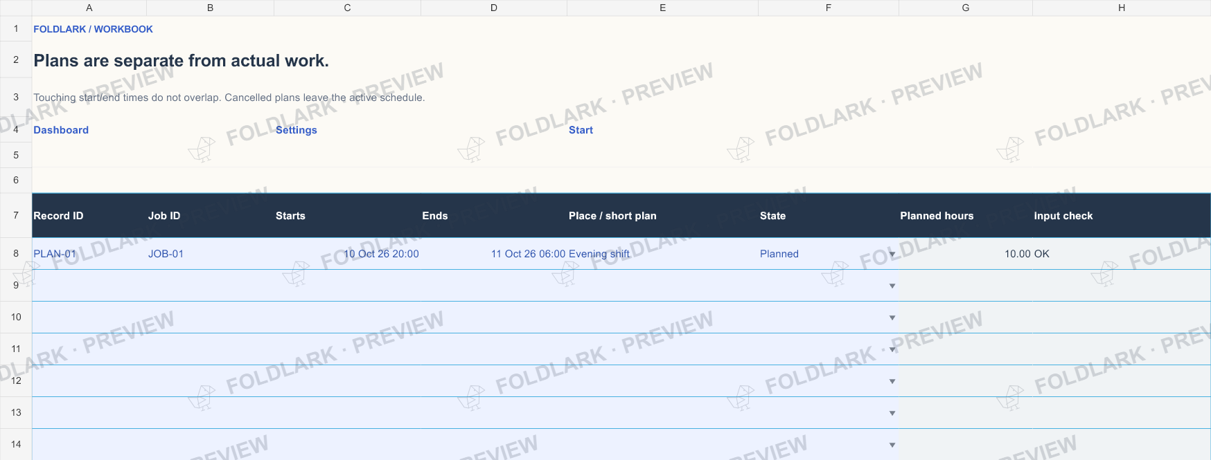 Planned Shifts: actual marked preview