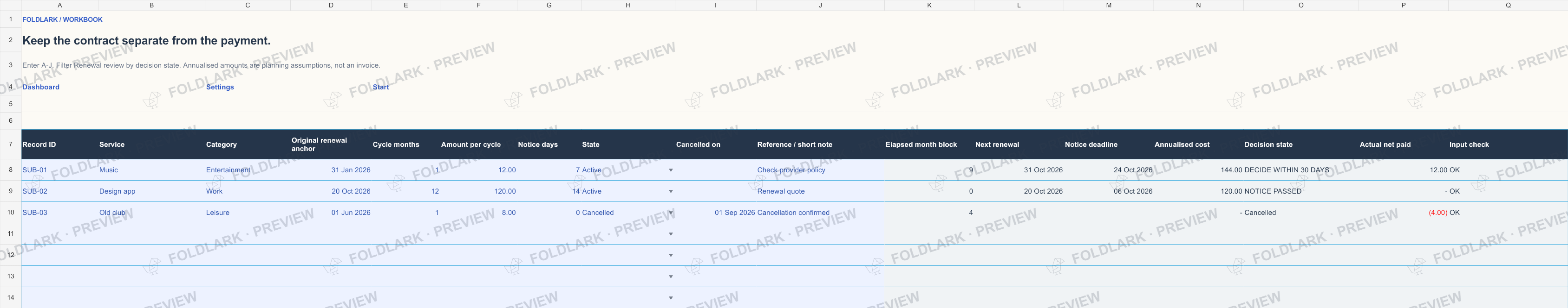 Contracts: actual marked preview