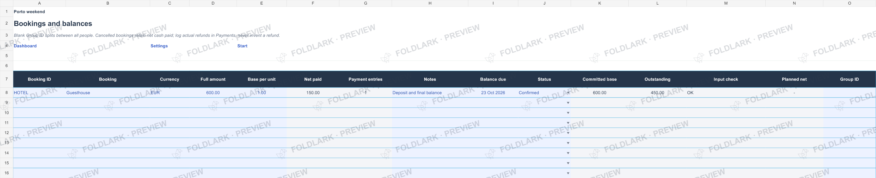Bookings: actual marked preview