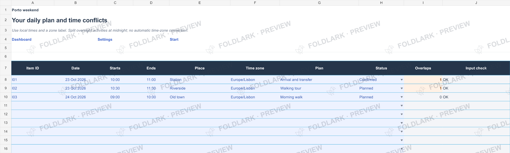 Itinerary: actual marked preview
