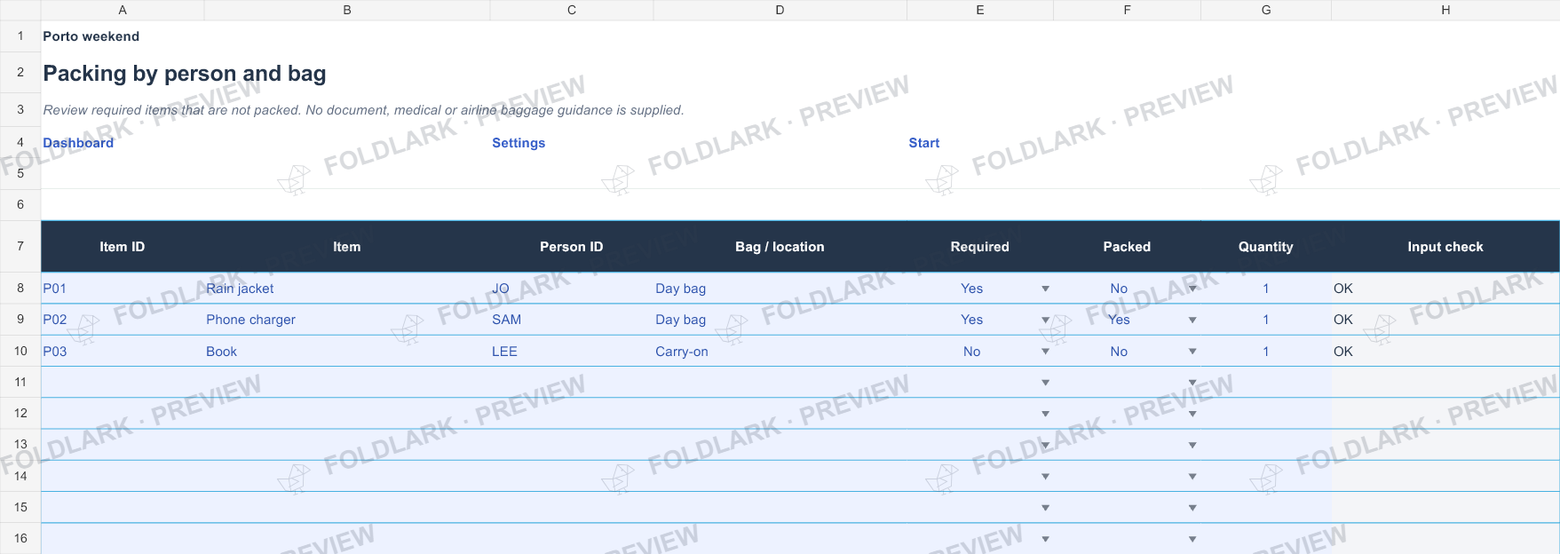 Packing: actual marked preview