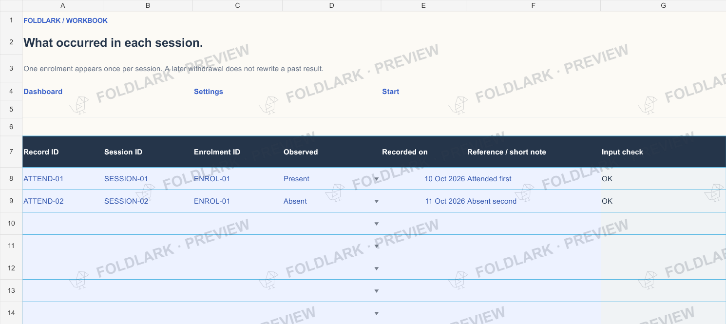Attendance: actual marked preview