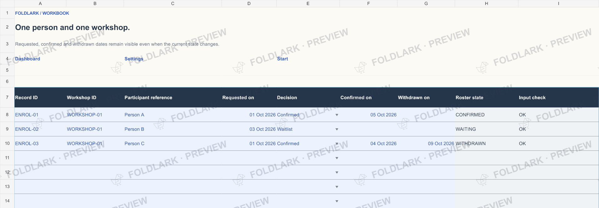Enrolments: actual marked preview