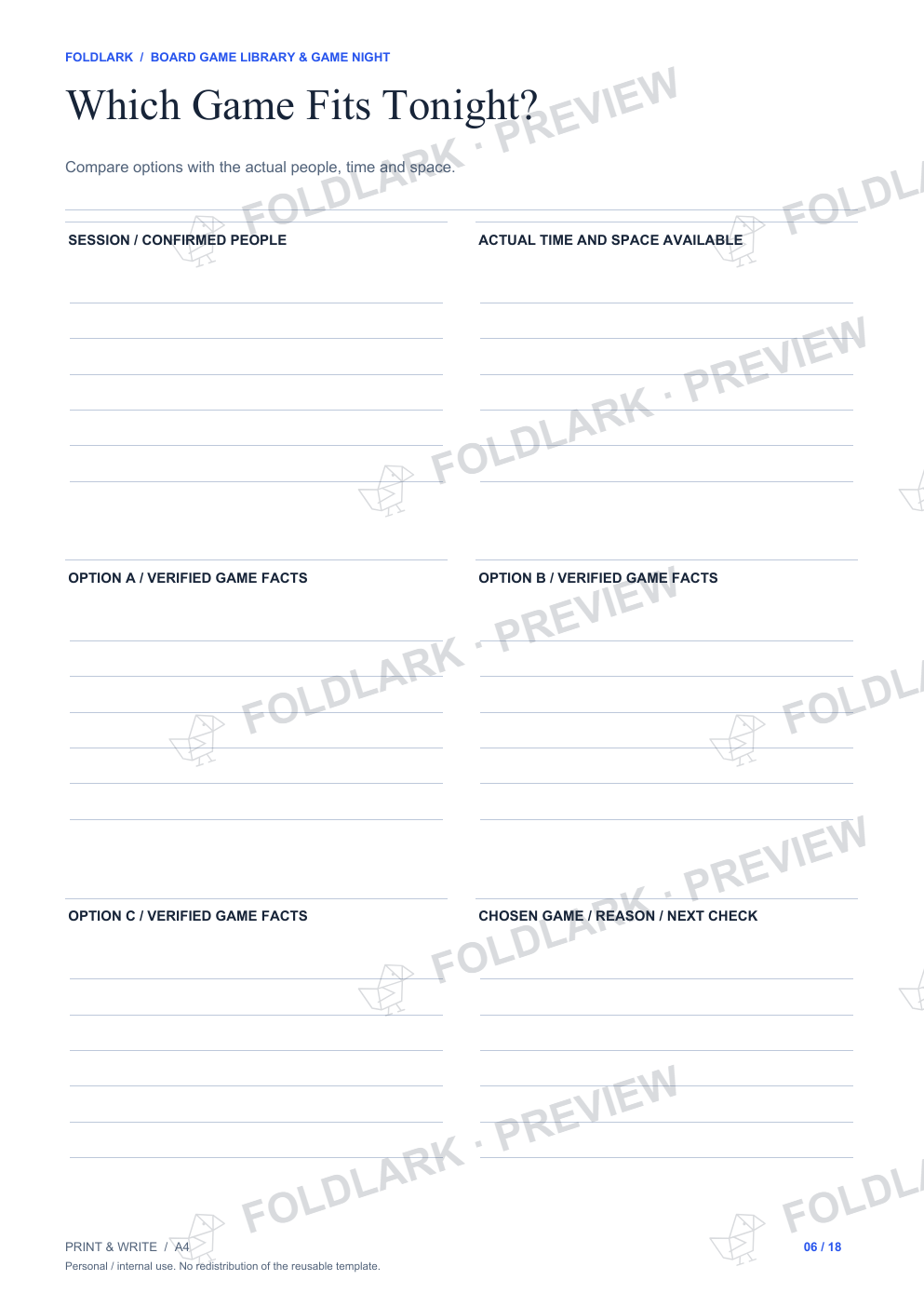 Actual Which Game Fits Tonight? template, empty protected preview.