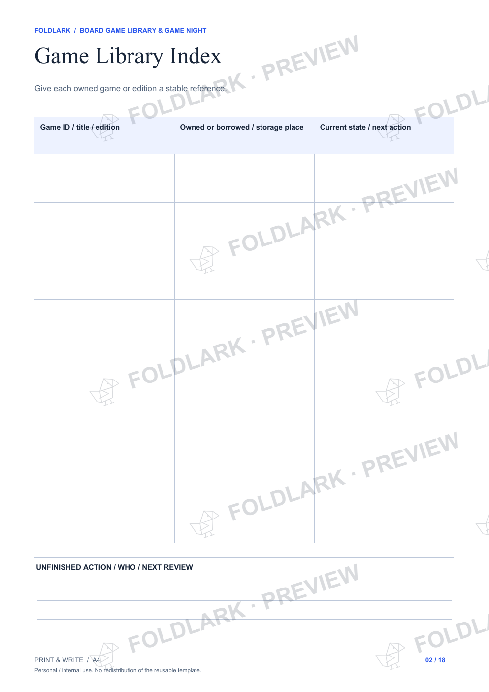 Game Library Index: actual marked preview