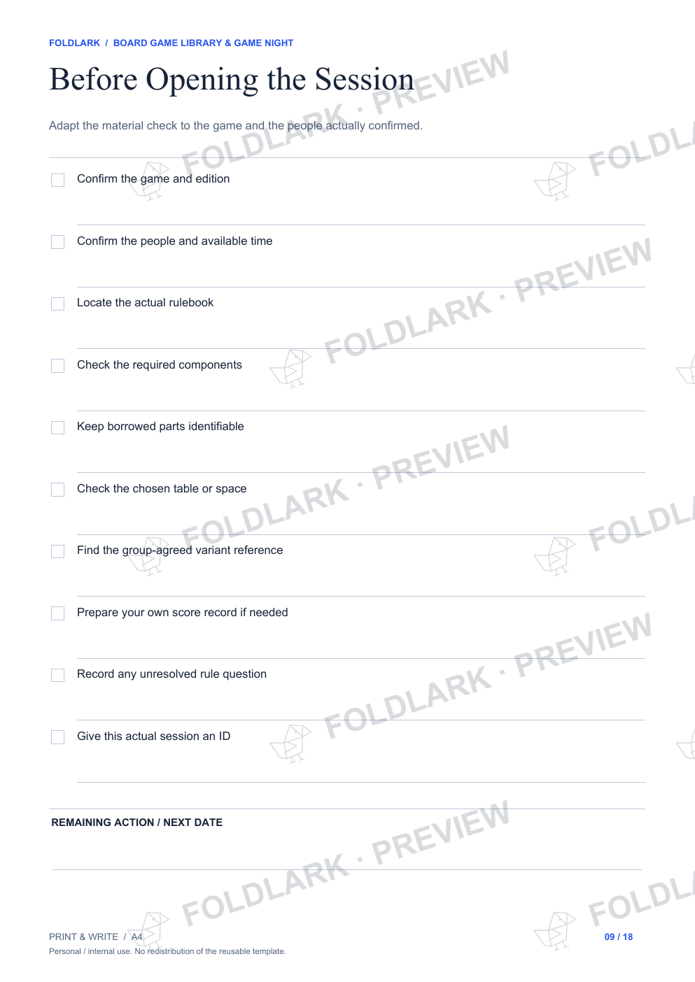 Before Opening the Session: actual marked preview